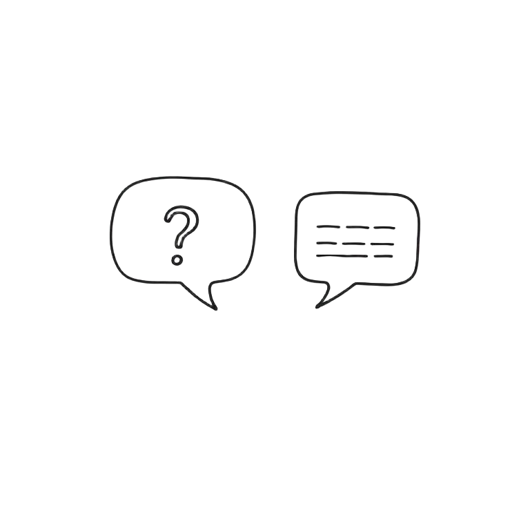 Two speech bubbles facing each other, one asking and one answering